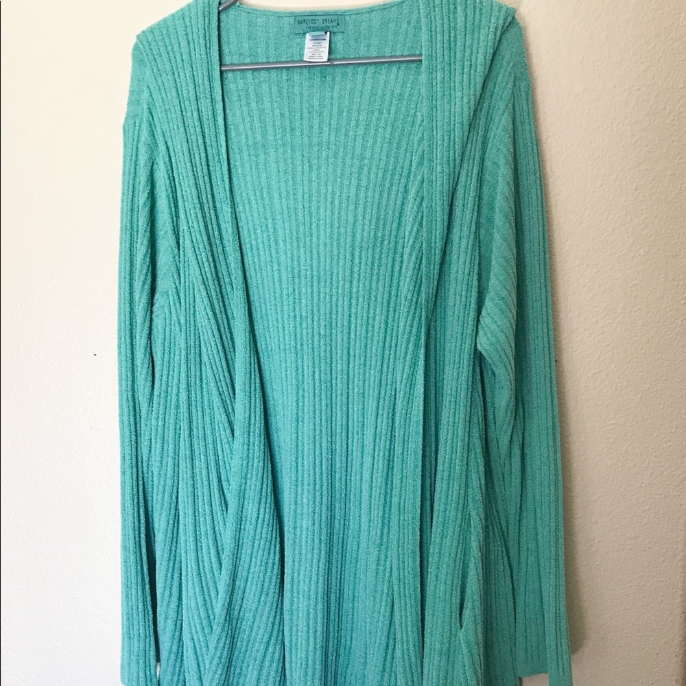 Barefoot Dreams, hooded cardigan with pockets, light green, 2x